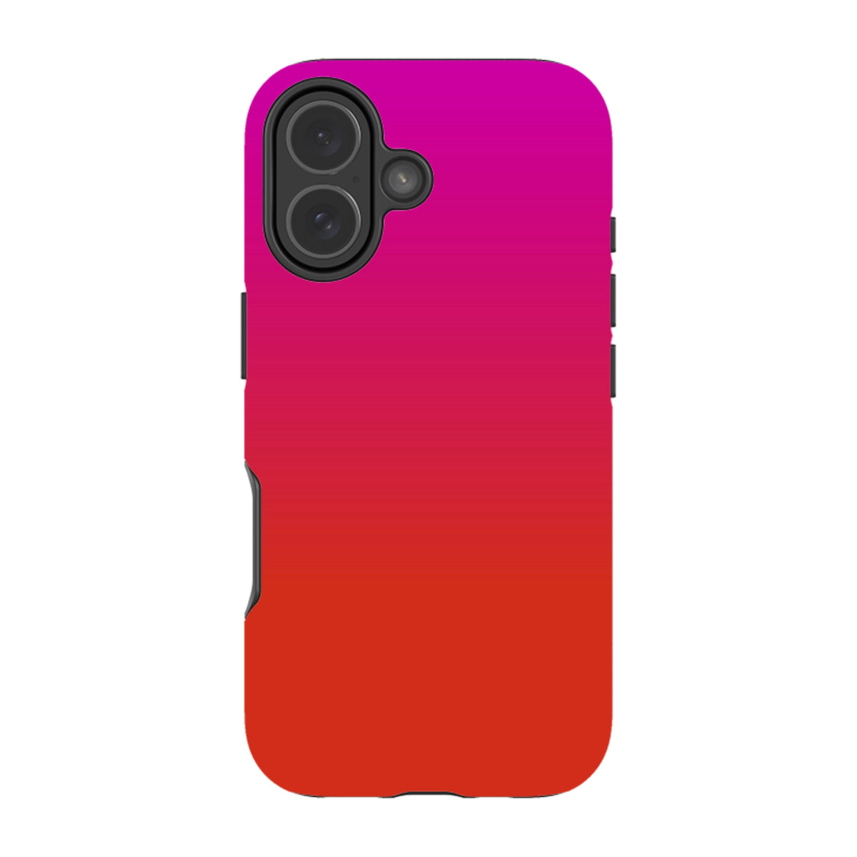 iPhone tough case with a vibrant pink to red gradient design, featuring a dual-layer protective shell and camera cutout.