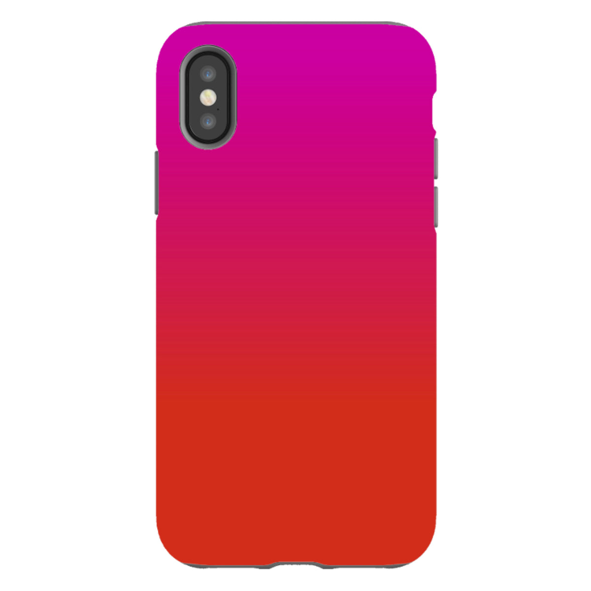 iPhone Tough Case in Geranium pink and red gradient with a dual-layer design and protective camera cutout.