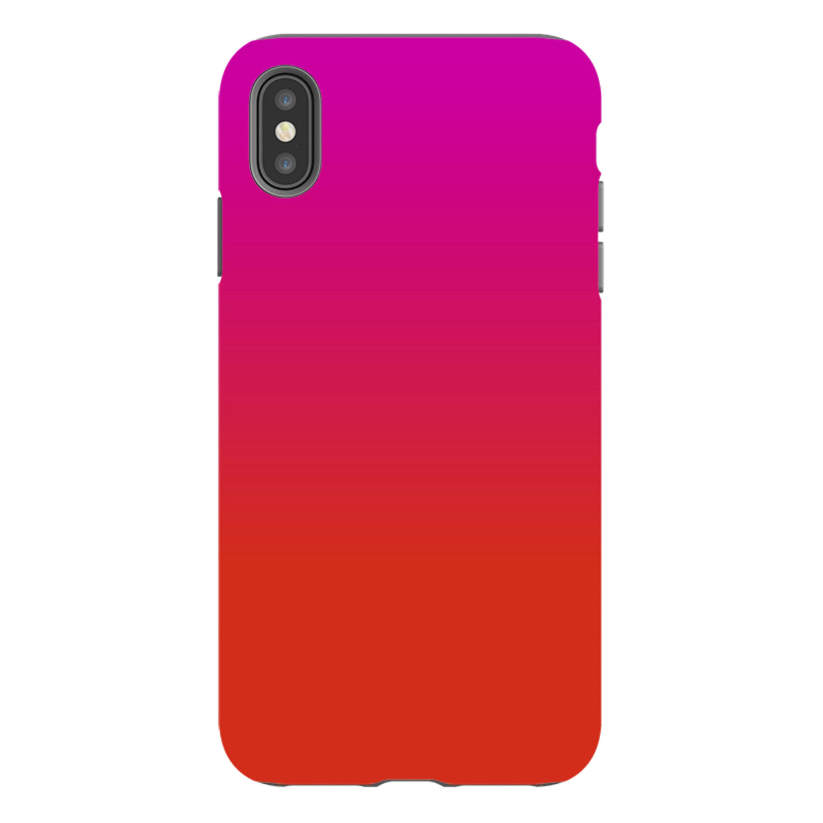 iPhone Tough Case in Geranium pink and red gradient with a dual-layer design and protective camera cutout.