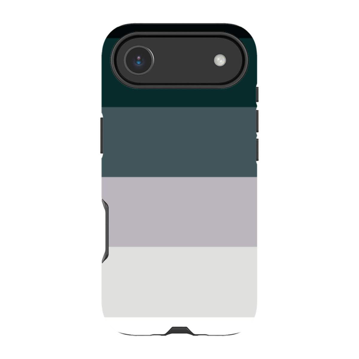 Dual-layer iPhone tough case featuring a Granite Grade color-blocked design in shades of dark green, grey, and white.