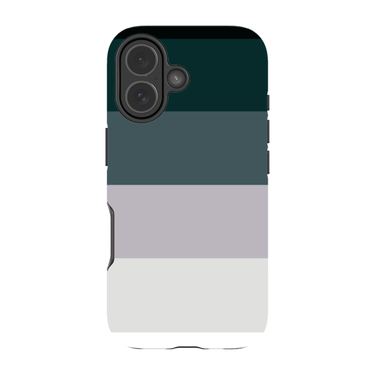 iPhone Tough Case in Granite Grade featuring a minimalist color-blocked design of dark green, grey, and white tones.