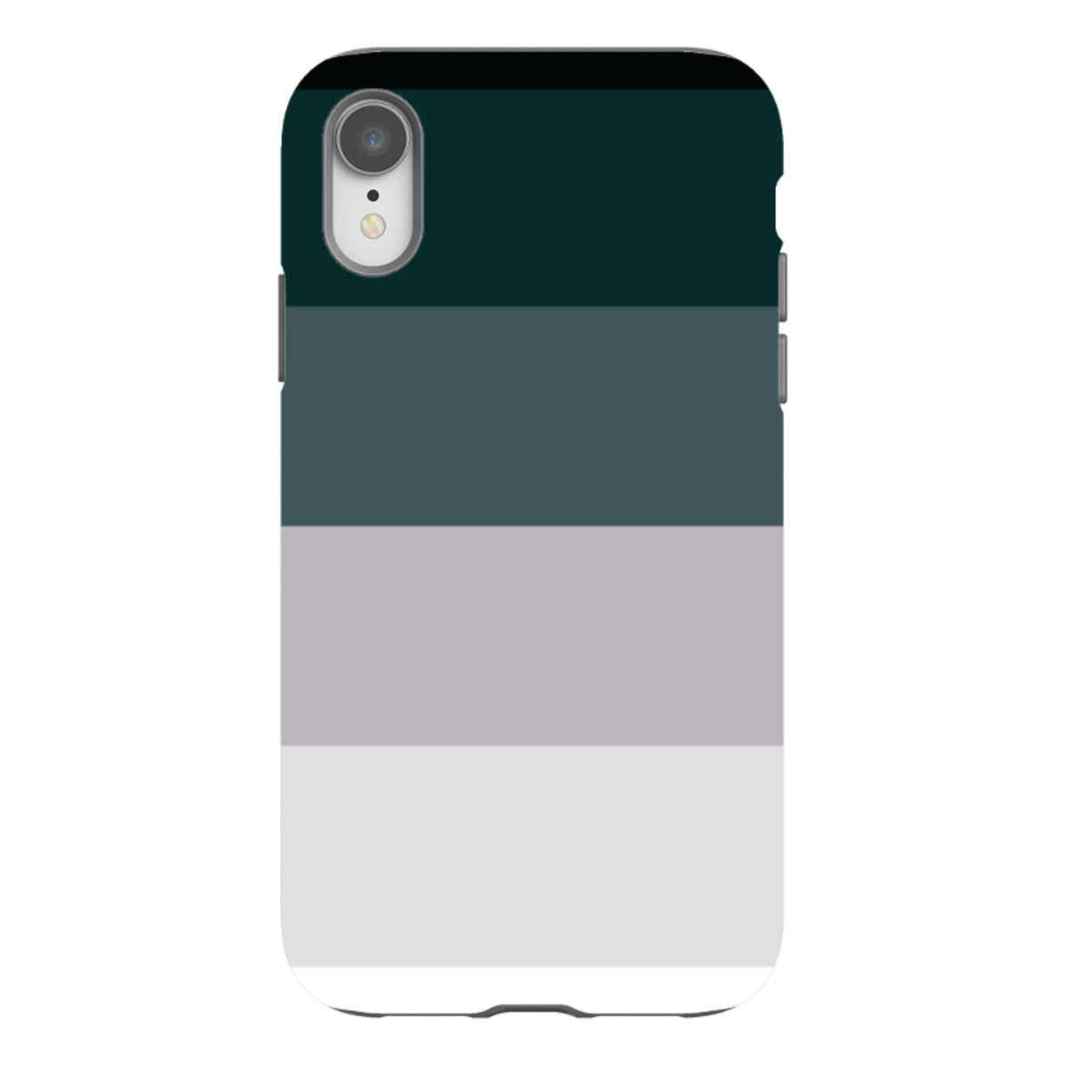iPhone tough case with a Granite Grade color-blocked design in shades of dark green, grey, and white with dual-layer finish.