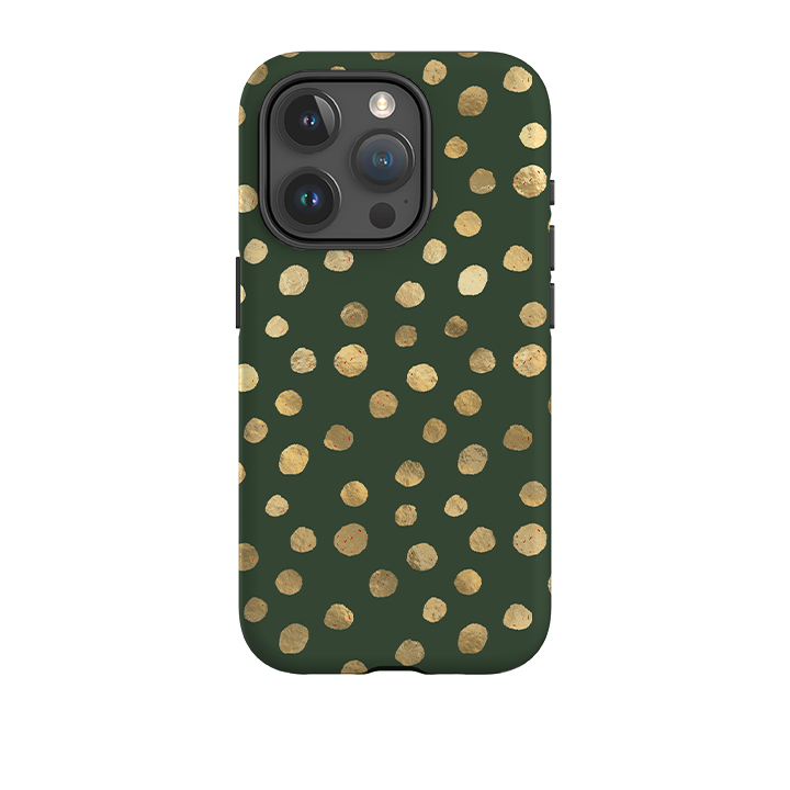 iPhone Tough Case - Green and Gold Dots