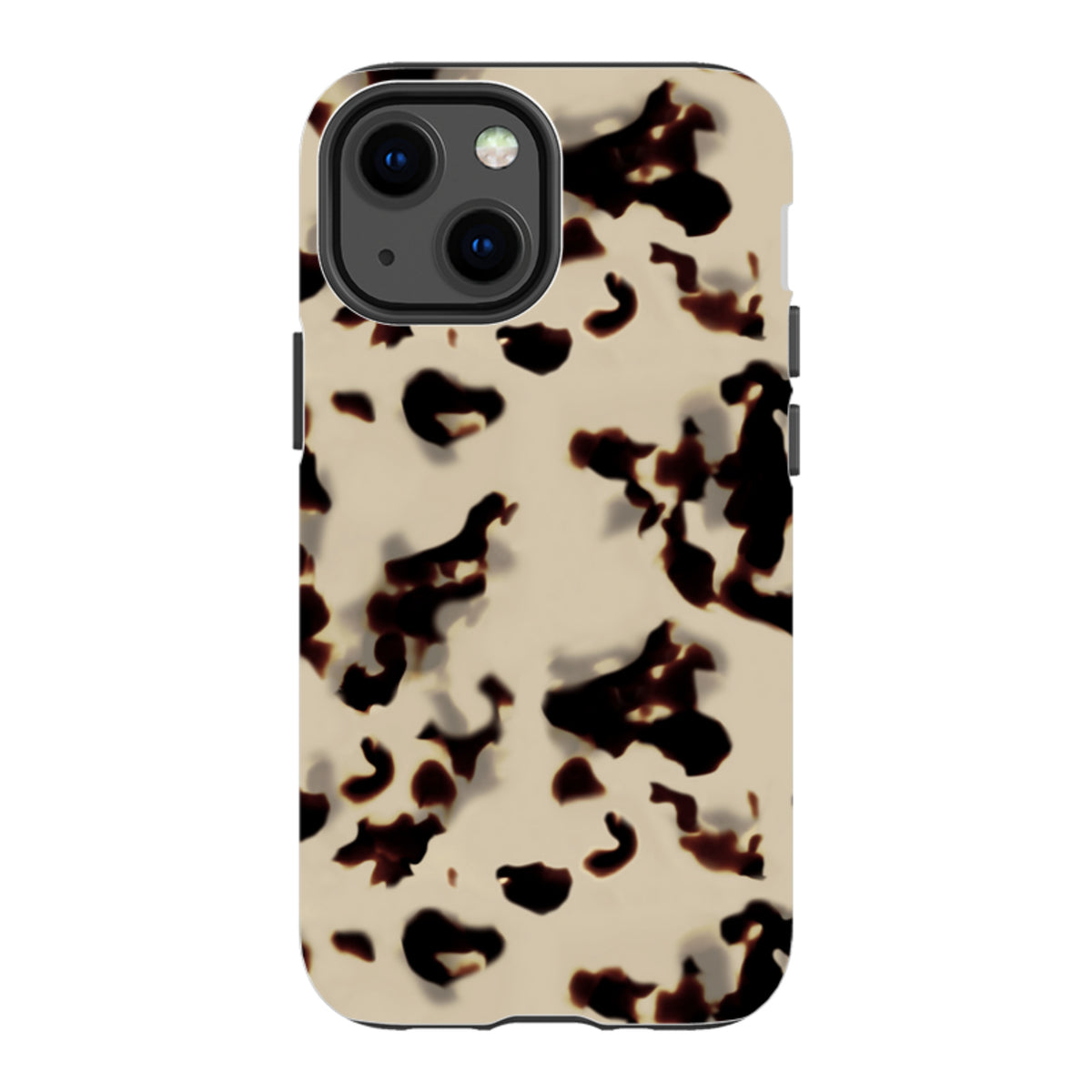 Ivory and dark brown tortoiseshell pattern iPhone tough case with dual-layer protection and precise camera cutouts.