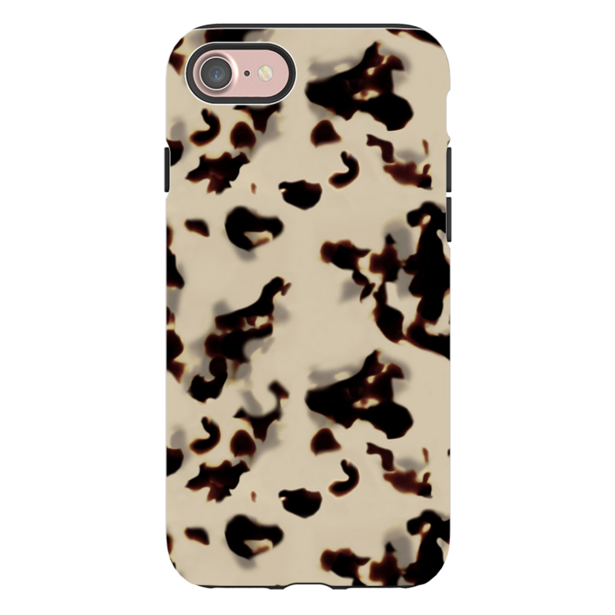 Ivory iPhone tough case with a brown and black rocky road tortoiseshell pattern and dual-layer protective design.