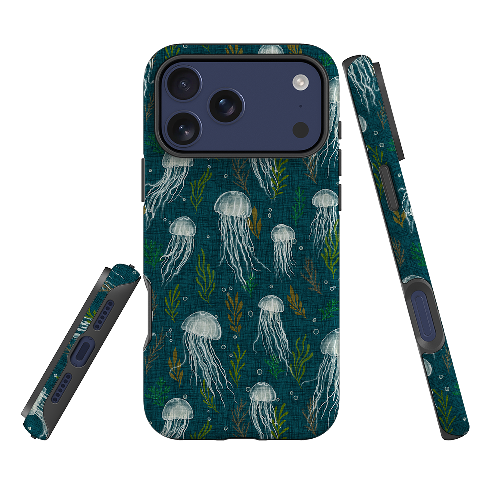 iPhone Tough Case - Jellyfish and seaweed - blue By Katherine Quinn