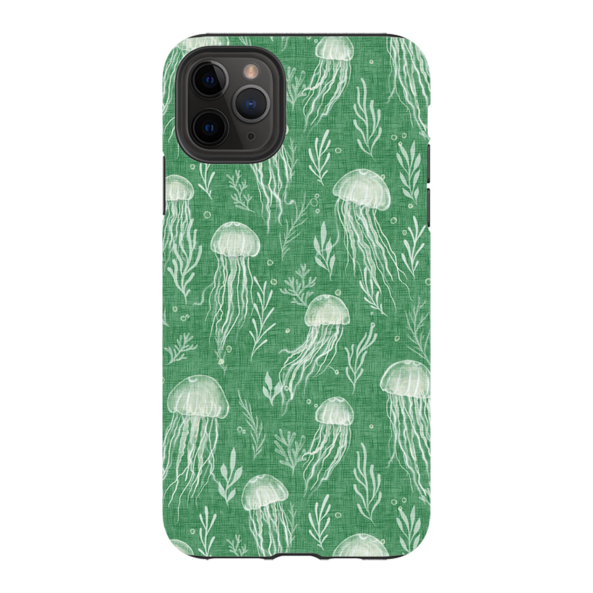 iPhone Tough Case - Jellyfish and seaweed white on green By Katherine Quinn