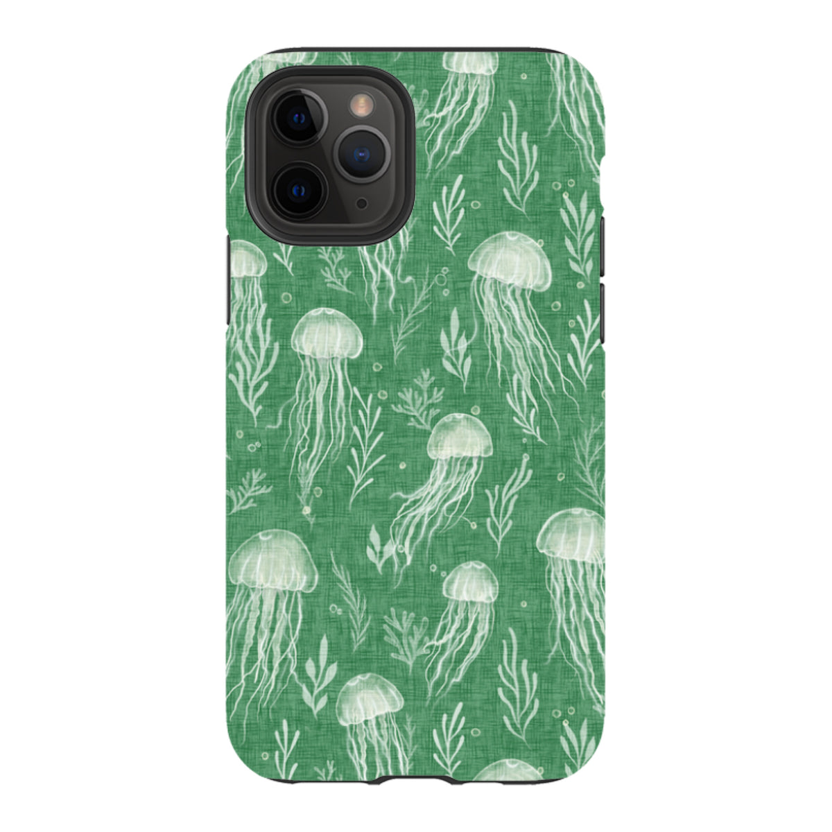 iPhone Tough Case - Jellyfish and seaweed white on green By Katherine Quinn