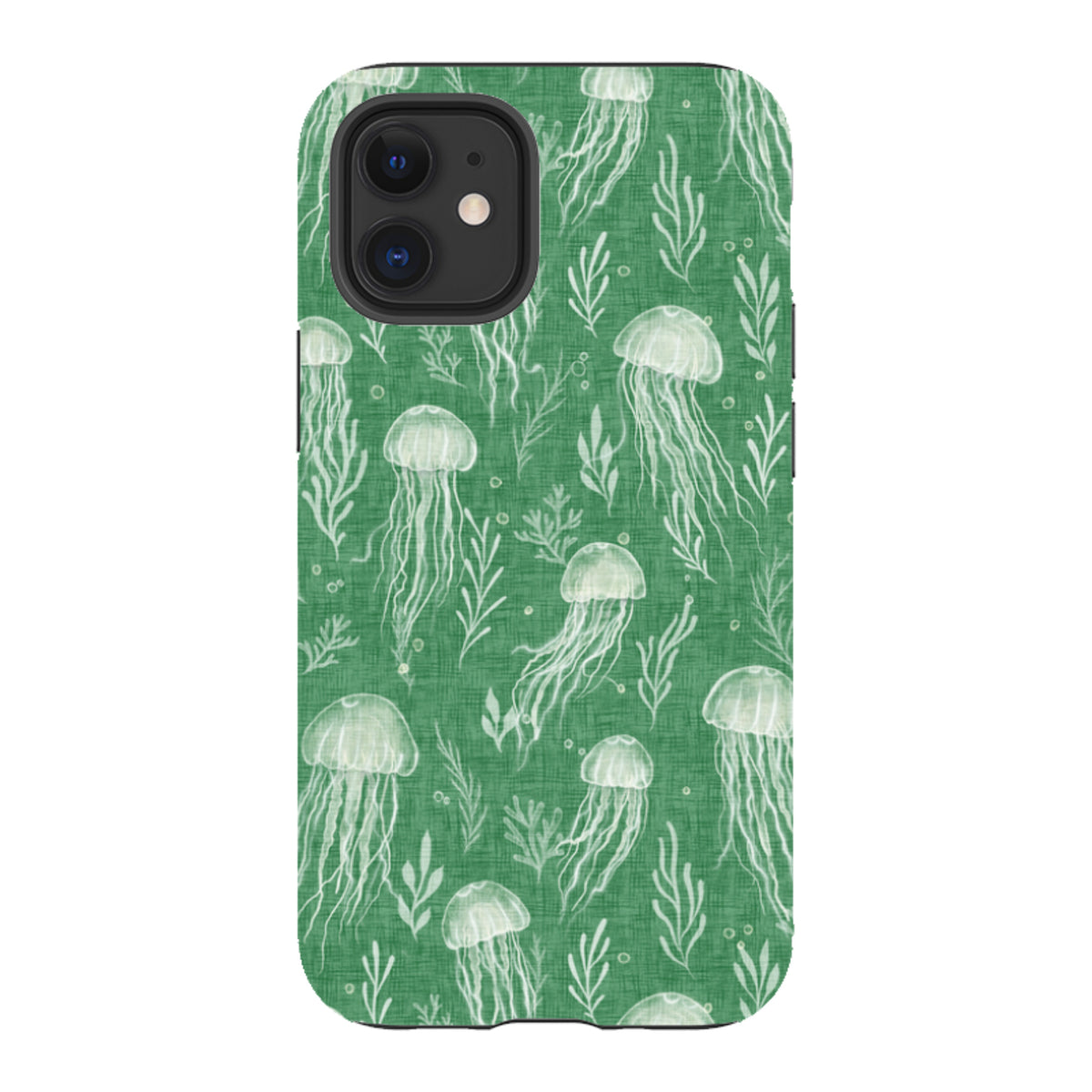 iPhone Tough Case - Jellyfish and seaweed white on green By Katherine Quinn
