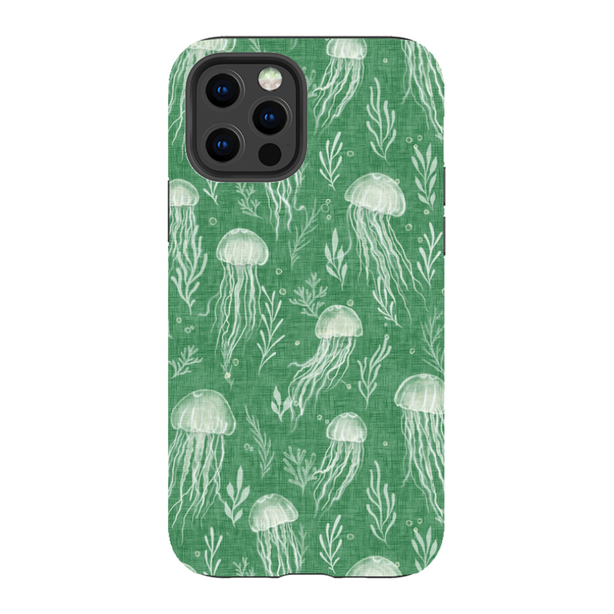 iPhone Tough Case - Jellyfish and seaweed white on green By Katherine Quinn