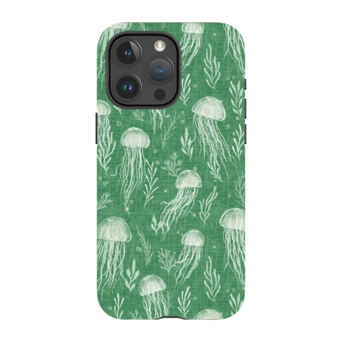 iPhone Tough Case - Jellyfish and seaweed white on green By Katherine Quinn