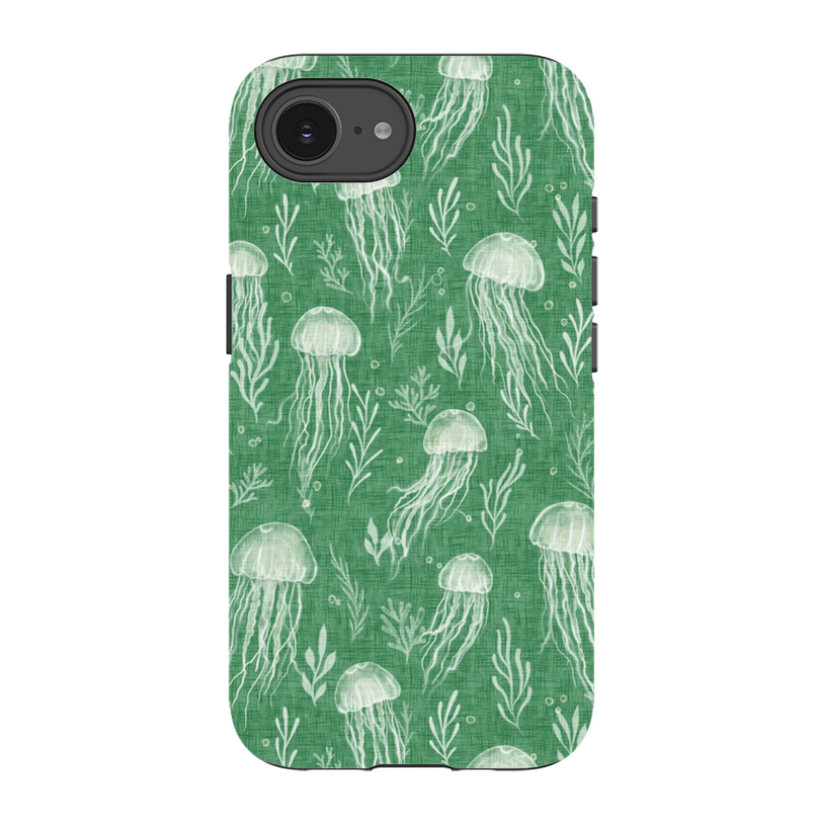 iPhone Tough Case - Jellyfish and seaweed white on green By Katherine Quinn