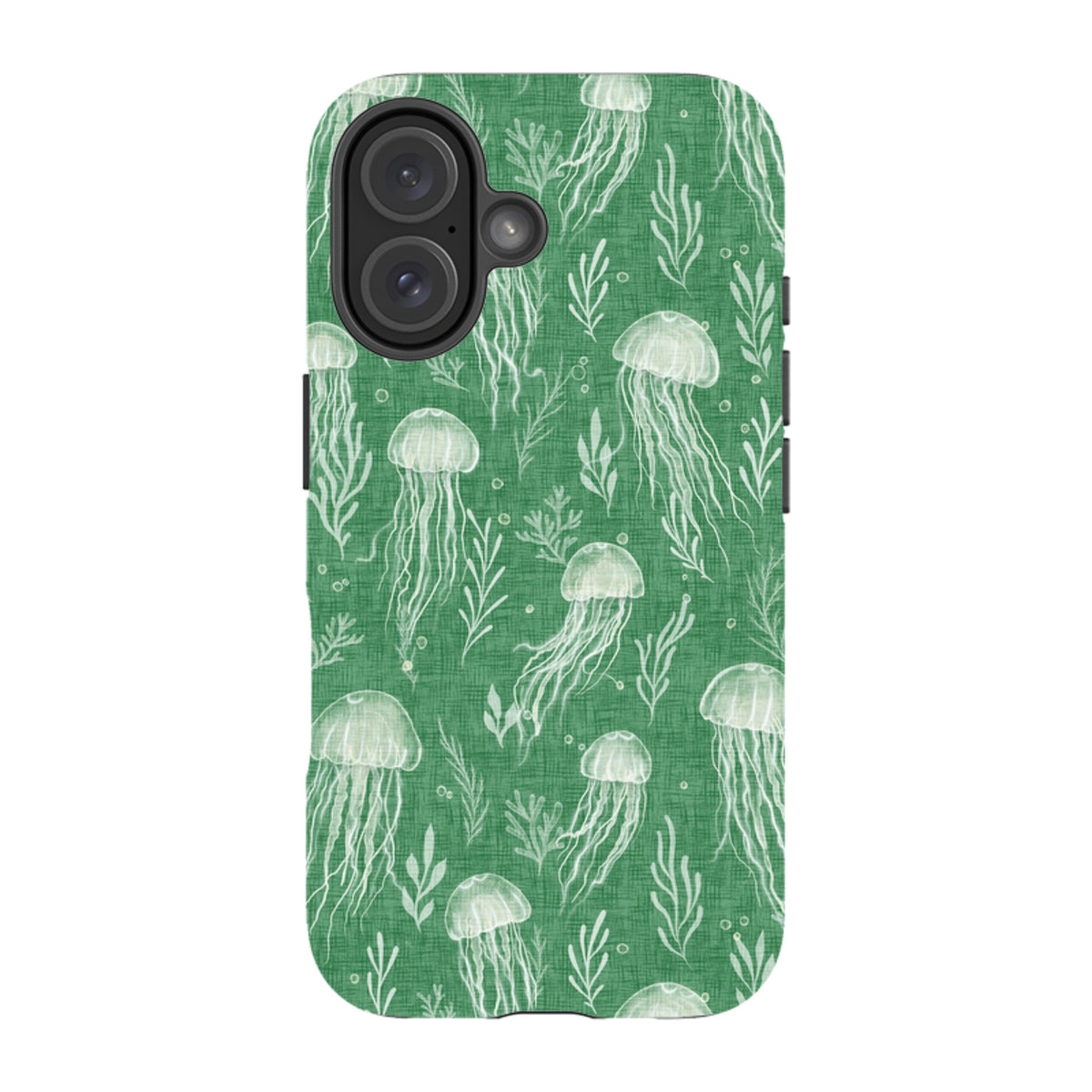 iPhone Tough Case - Jellyfish and seaweed white on green By Katherine Quinn