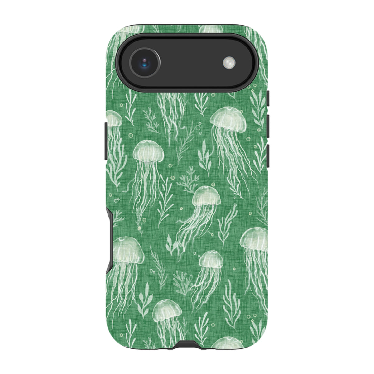 iPhone Tough Case - Jellyfish and seaweed white on green By Katherine Quinn