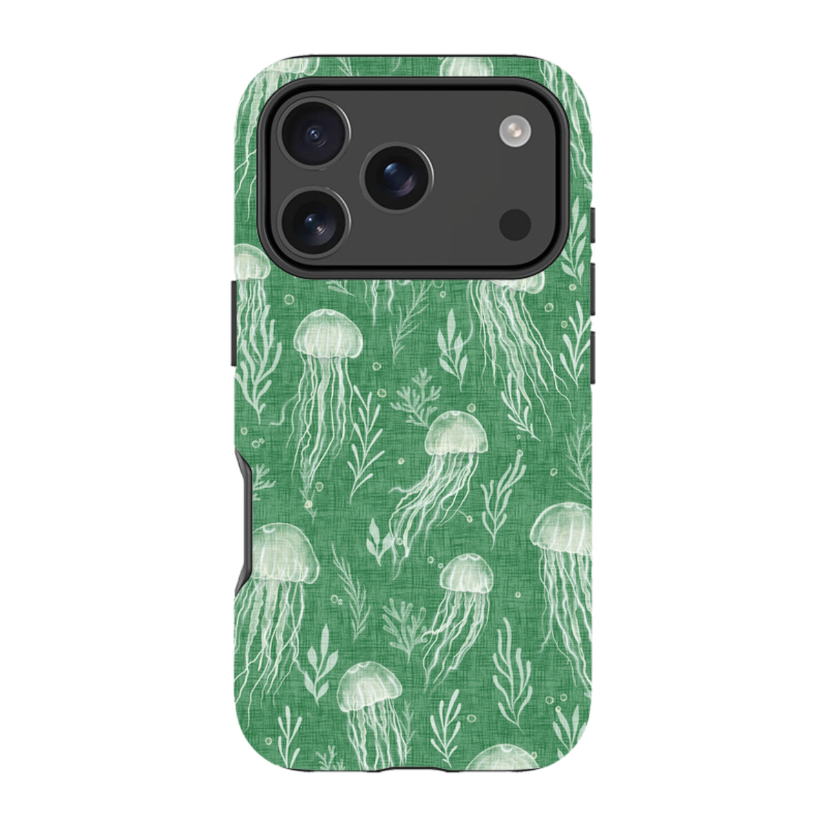 iPhone Tough Case - Jellyfish and seaweed white on green By Katherine Quinn