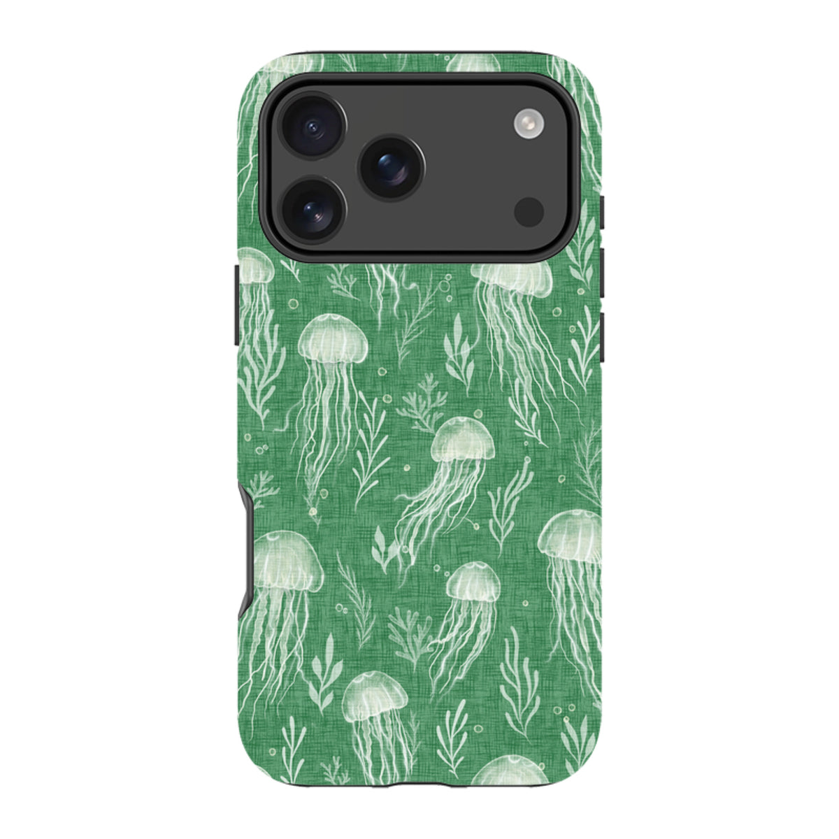 iPhone Tough Case - Jellyfish and seaweed white on green By Katherine Quinn