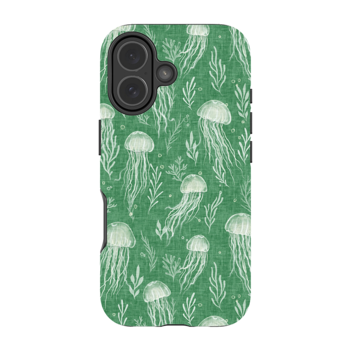 iPhone Tough Case - Jellyfish and seaweed white on green By Katherine Quinn