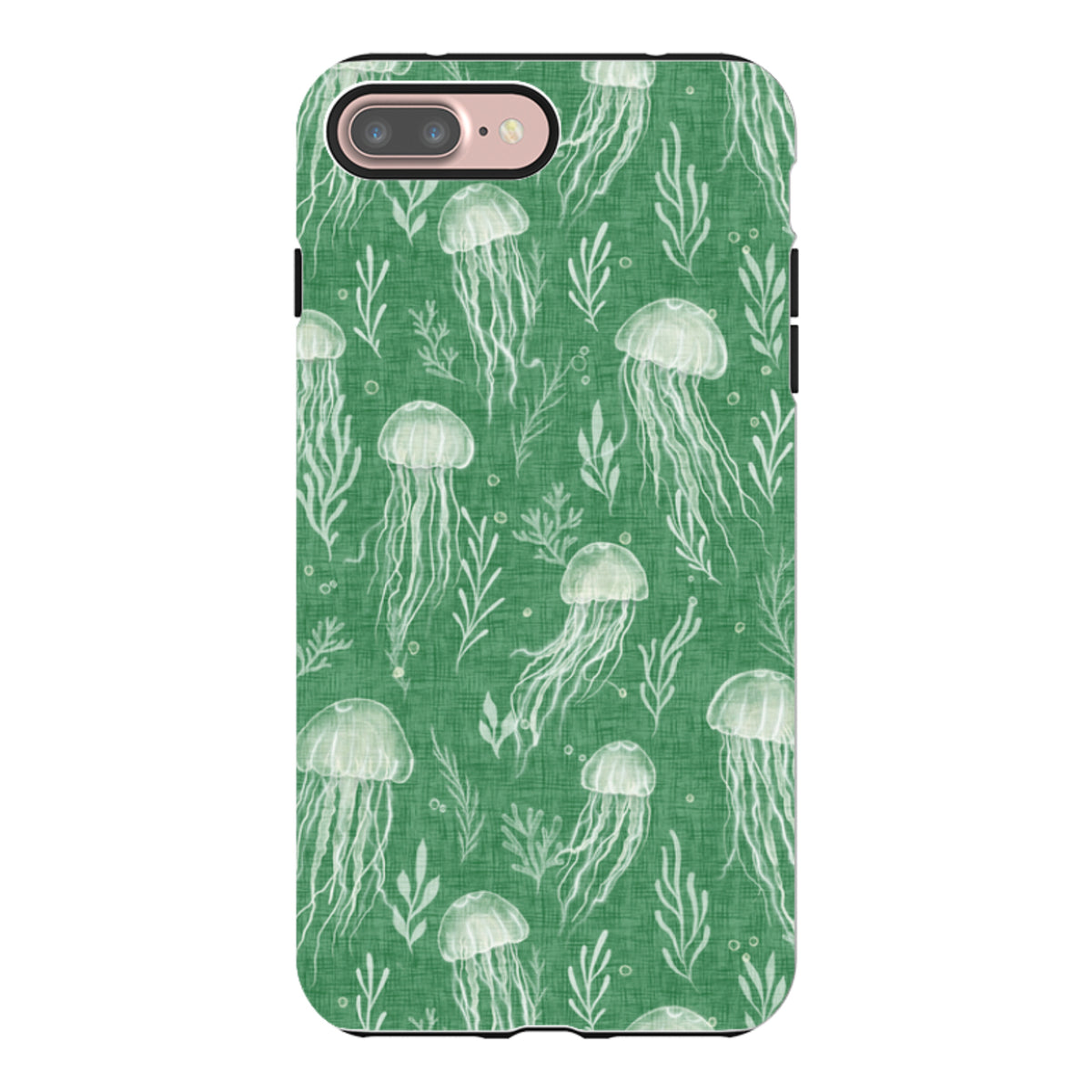 iPhone Tough Case - Jellyfish and seaweed white on green By Katherine Quinn