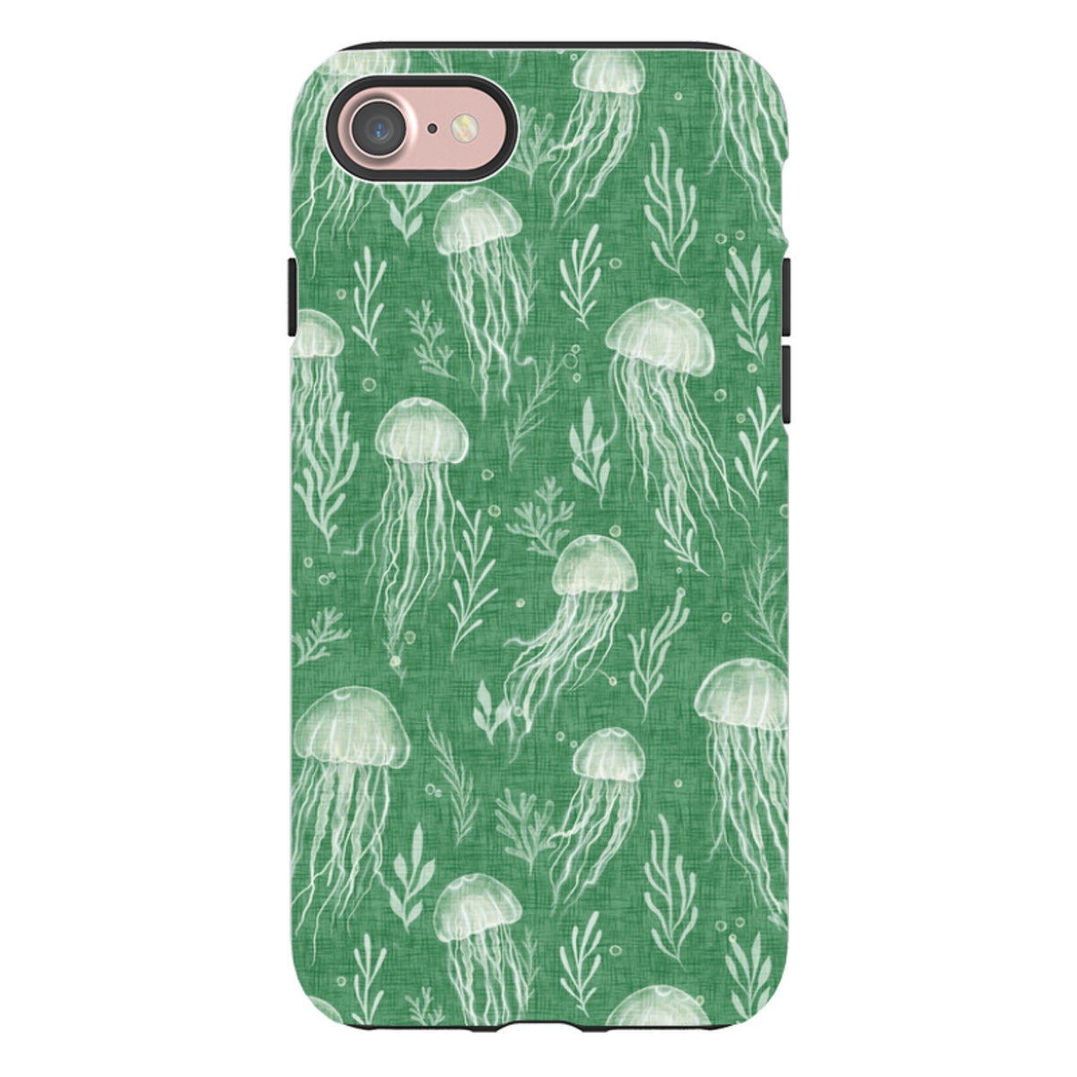 iPhone Tough Case - Jellyfish and seaweed white on green By Katherine Quinn