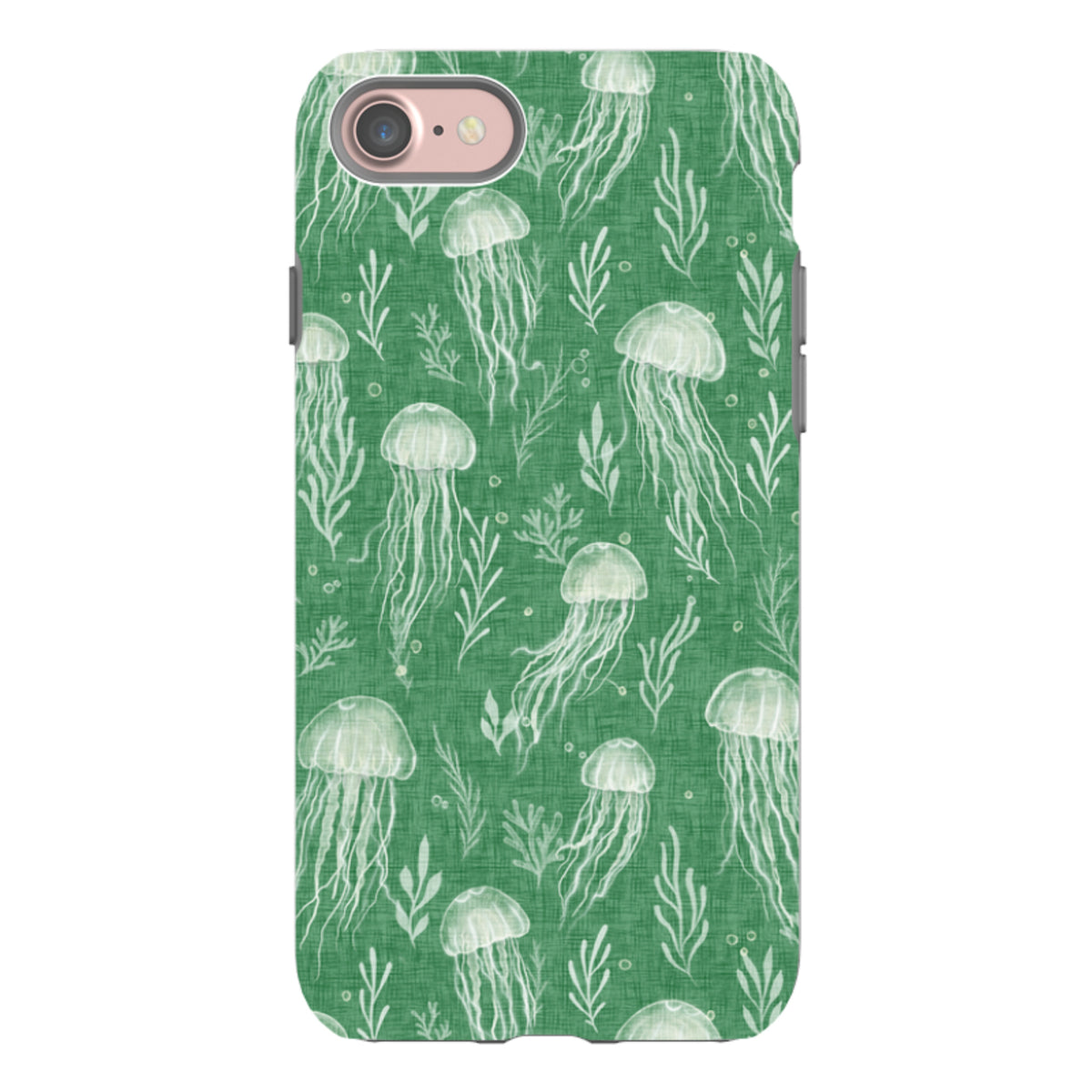 iPhone Tough Case - Jellyfish and seaweed white on green By Katherine Quinn