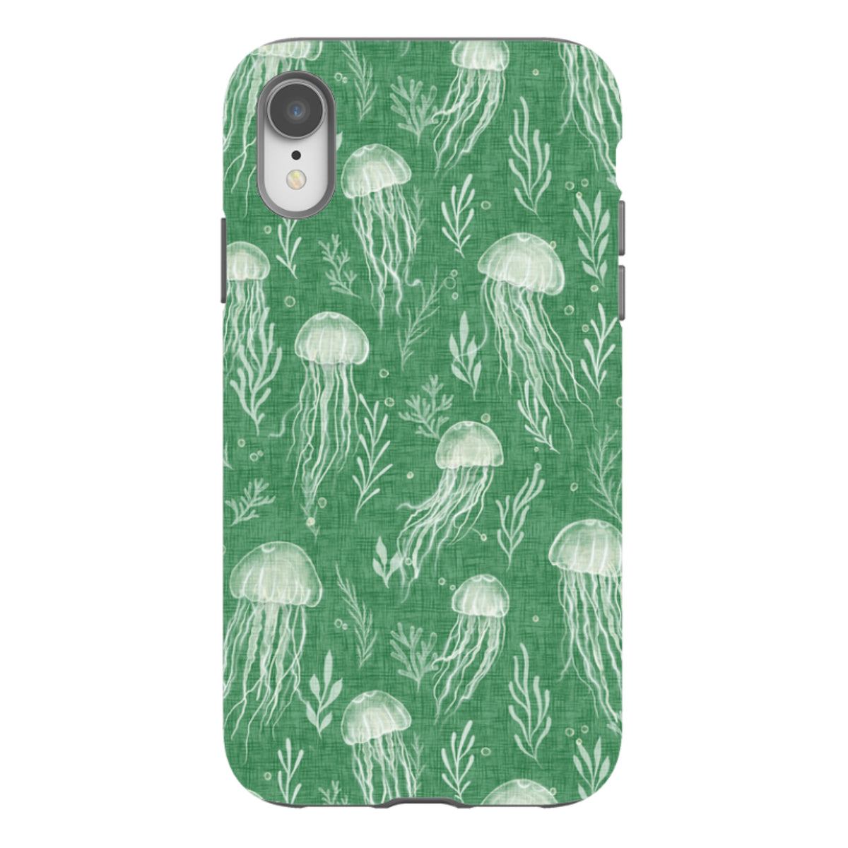 iPhone Tough Case - Jellyfish and seaweed white on green By Katherine Quinn