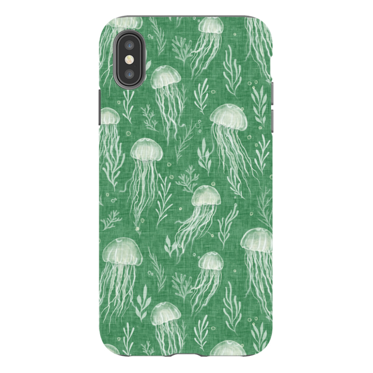 iPhone Tough Case - Jellyfish and seaweed white on green By Katherine Quinn