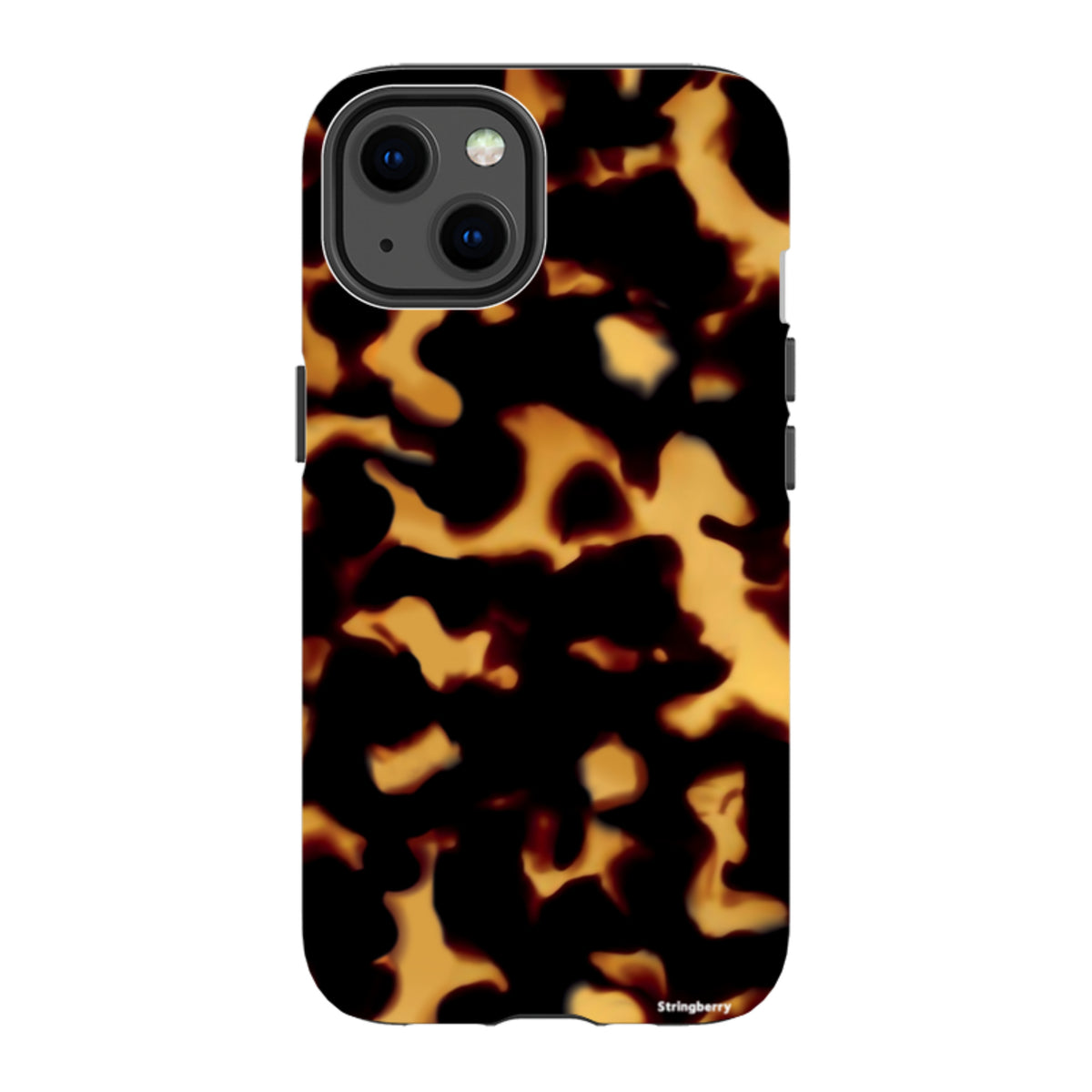 iPhone Tough Case in Lava design featuring a black and amber tortoiseshell pattern with dual-layer protective construction.