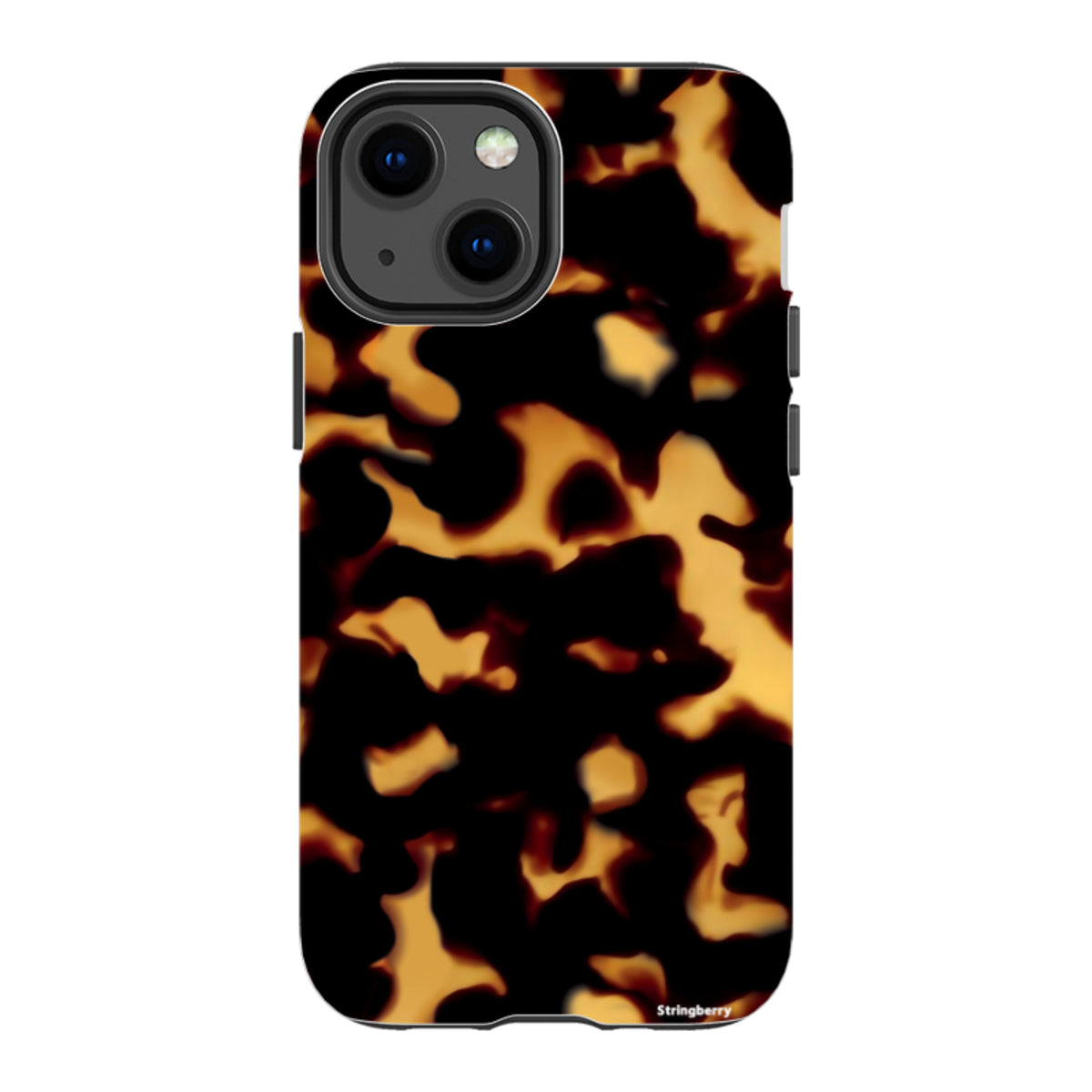 iPhone Tough Case featuring a black and amber lava-inspired pattern with a durable dual-layer design and camera cut-out.