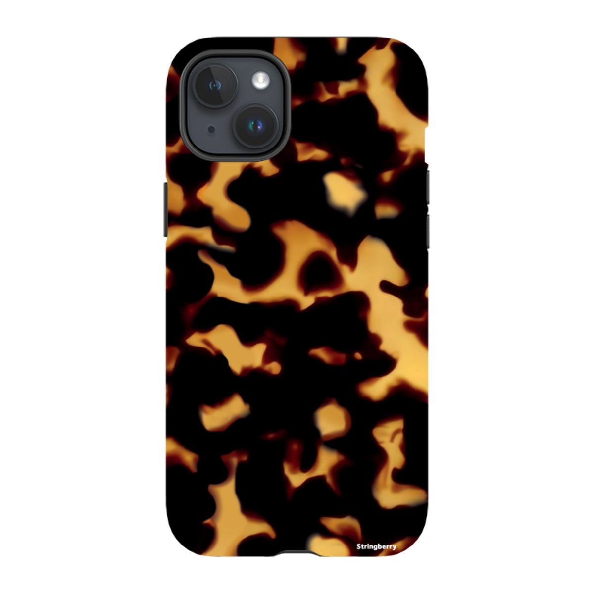 iPhone Tough Case in Lava featuring a black and amber tortoiseshell pattern with a durable dual-layer protective design.