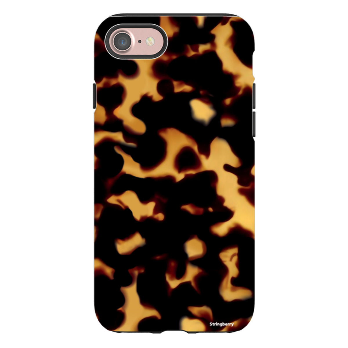 iPhone Tough Case in Lava featuring a black and amber tortoiseshell pattern with a durable dual-layer design.