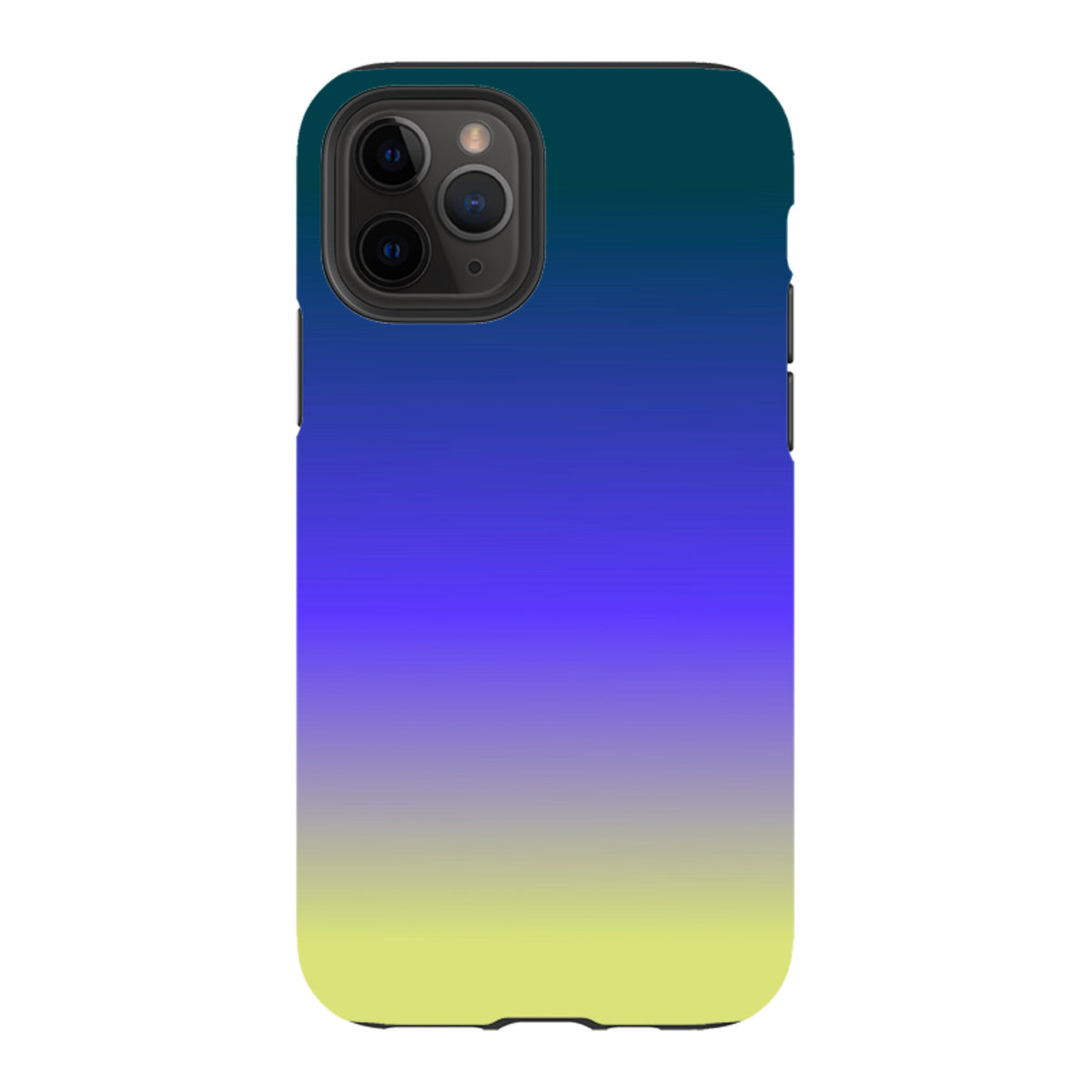 Lavender Haze iPhone tough case with a smooth gradient from dark teal to blue, purple, and pale yellow.