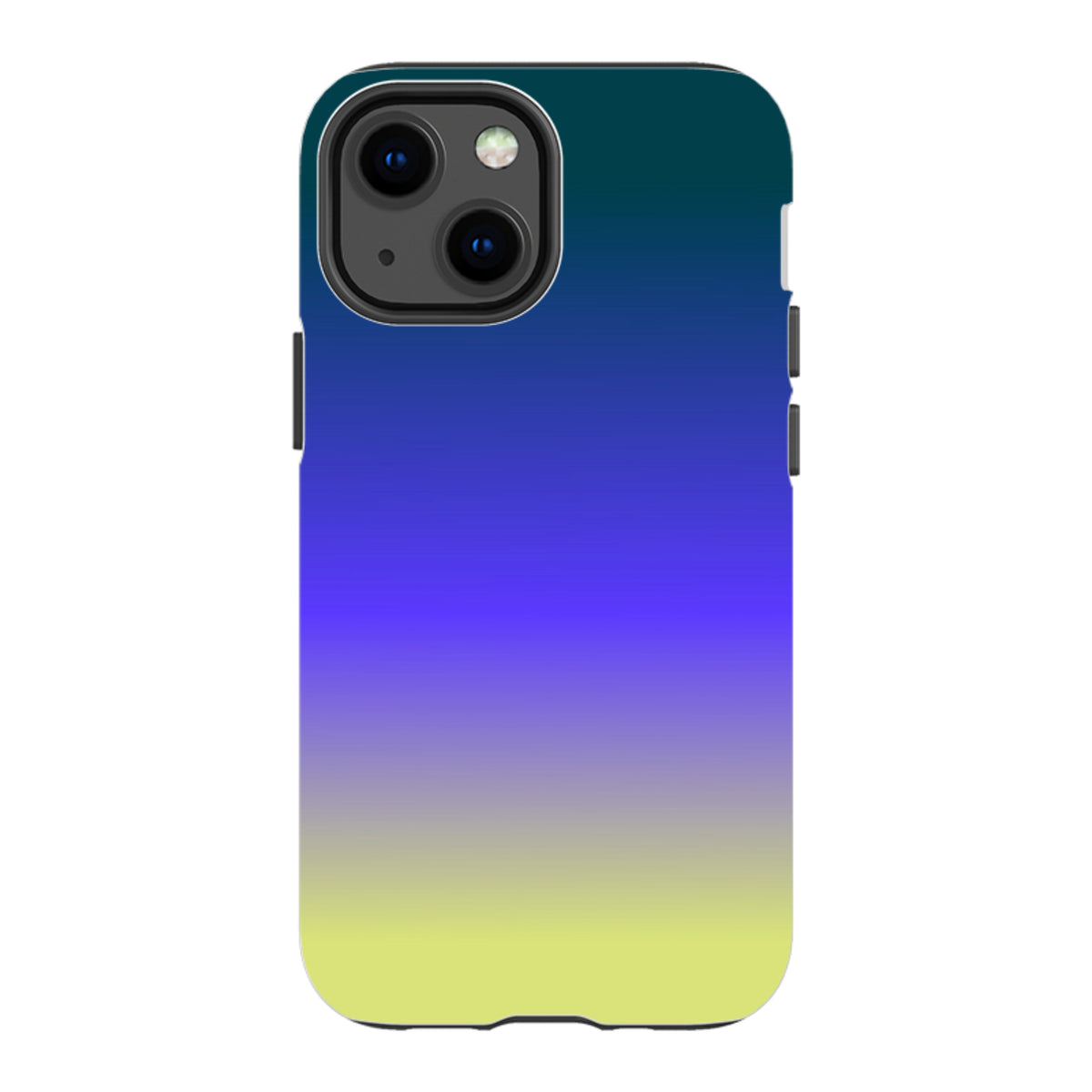 Lavender Haze iPhone tough case with a smooth gradient from deep teal to purple and soft yellow with dual-layer protection.