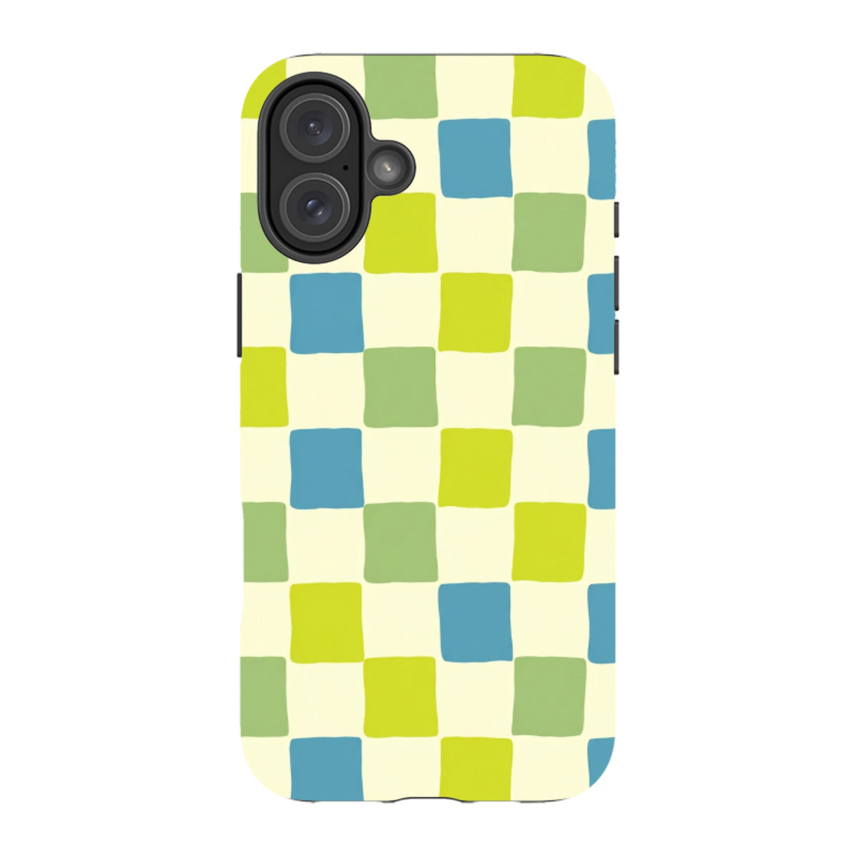 iPhone Tough Case - Lime Green & Blue Checkerboard