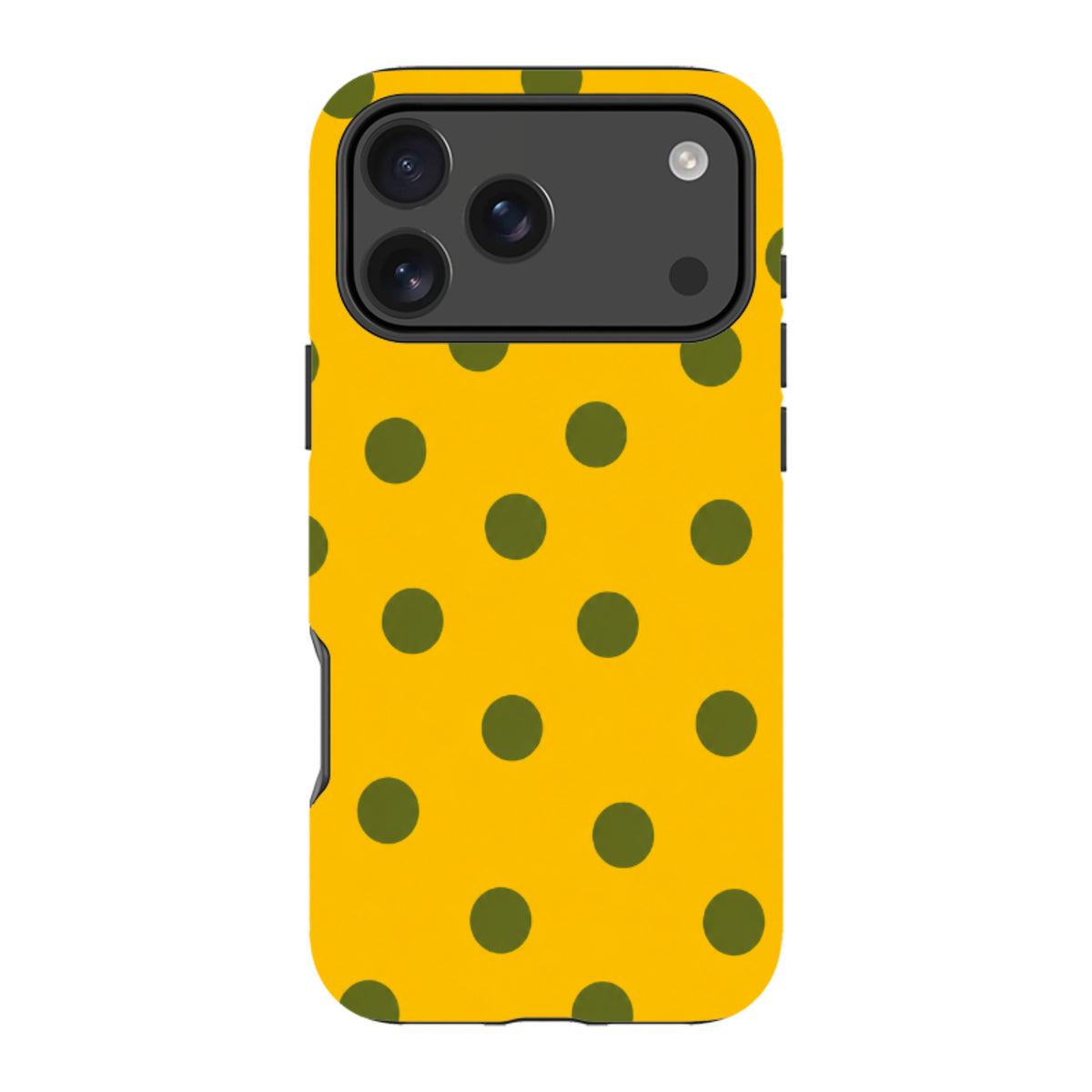 iPhone Tough Case - Mustard Yellow & Olive Green Polka Dot