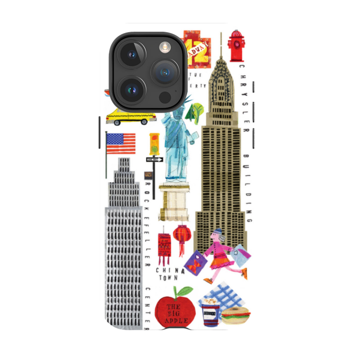 iPhone Tough Case featuring Tracey English's colorful New York City icons, including the Statue of Liberty and skyscrapers.
