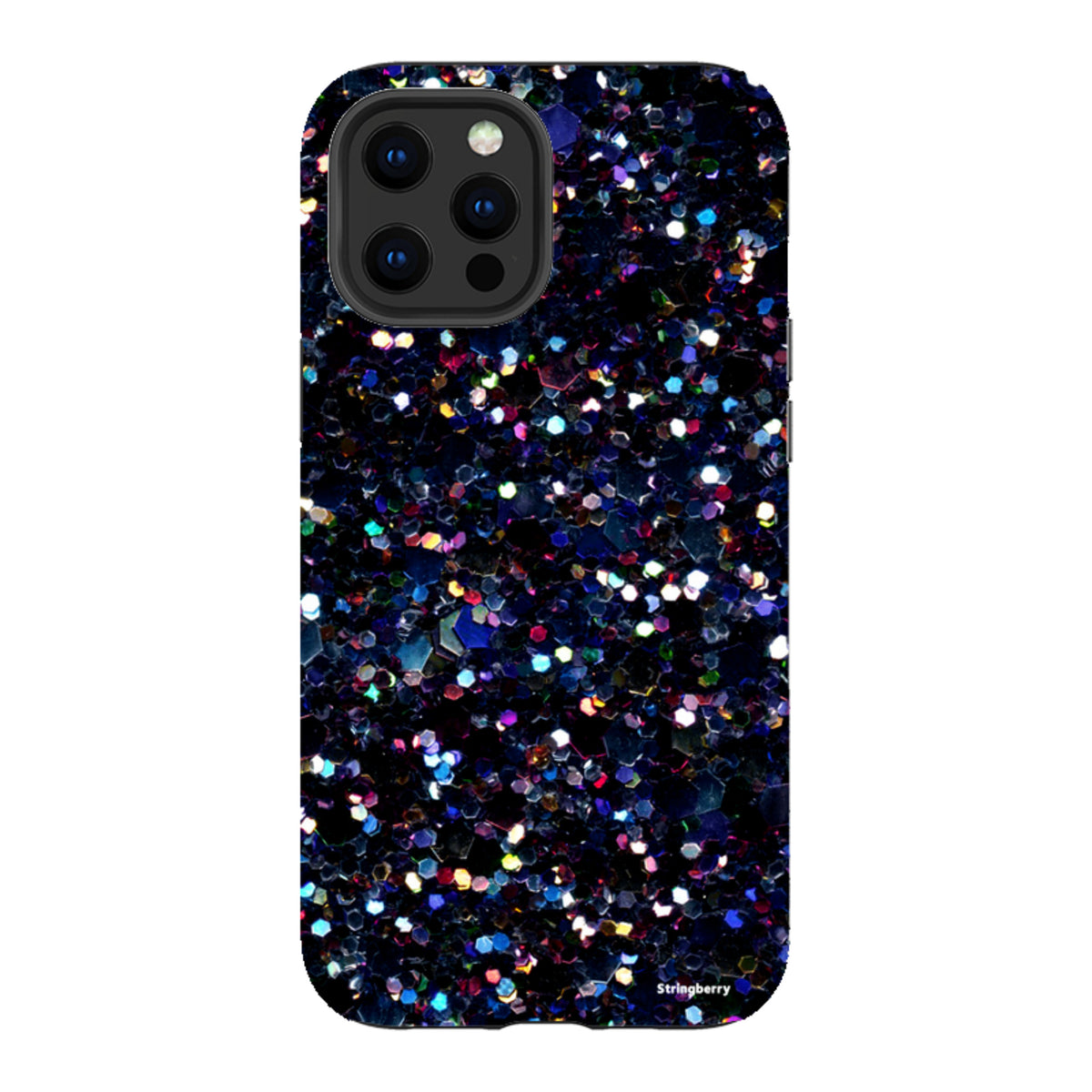 iPhone tough case with a high-definition night sky print featuring dark blue and multicolored geometric patterns.
