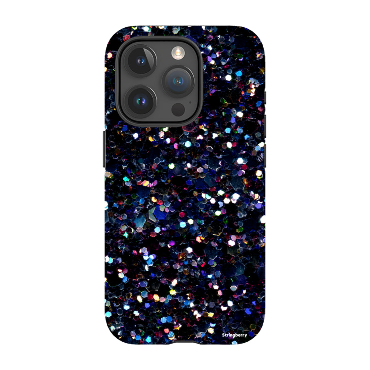 iPhone tough case with a printed Night Sky design featuring dark, colorful geometric patterns on a dual-layer shell.