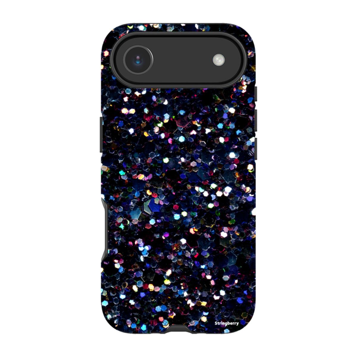 Dual-layer iPhone tough case with a high-definition Night Sky print featuring dark, multi-colored hexagonal patterns.