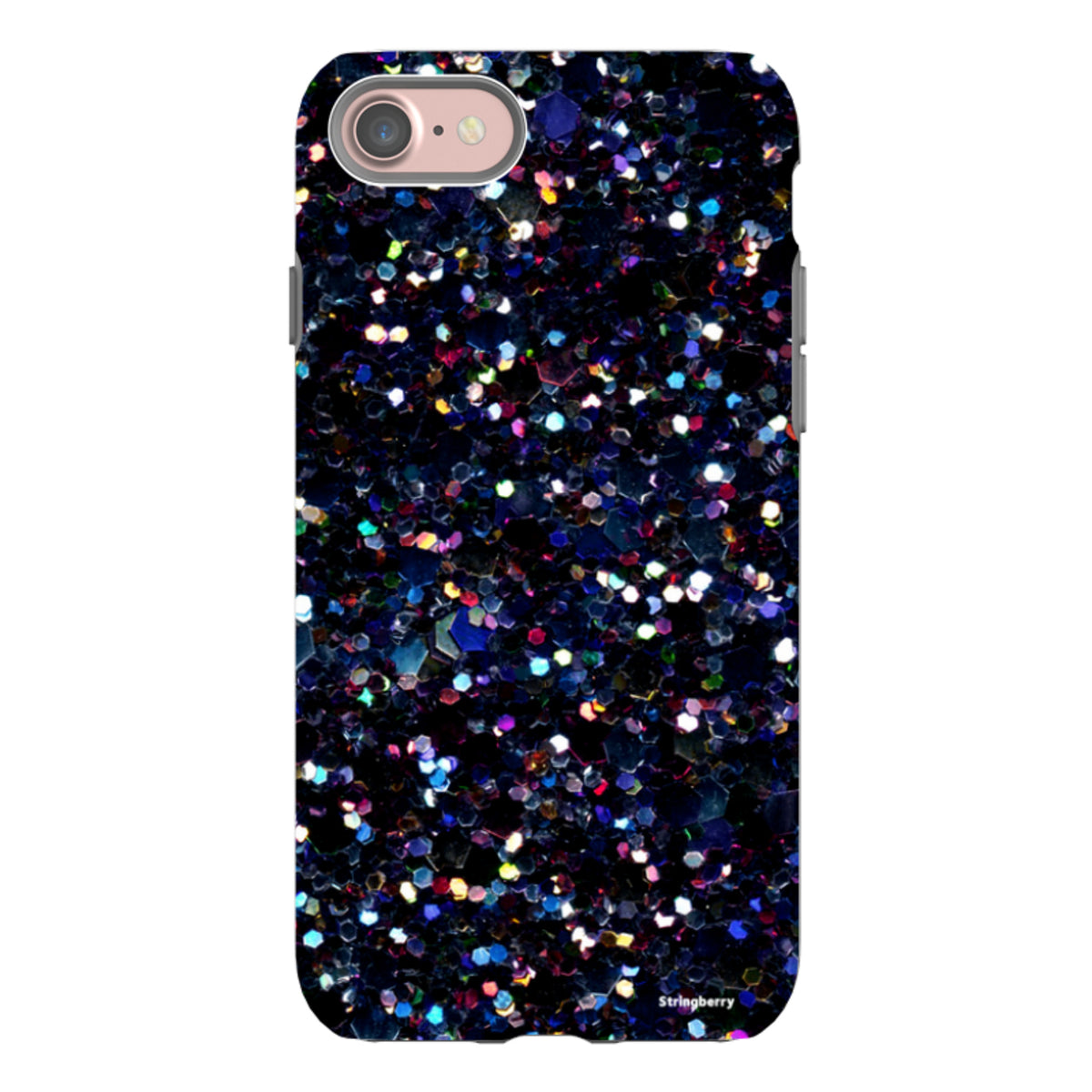 Dual-layer iPhone tough case featuring a high-definition, non-glittering dark night sky print with colorful accents.