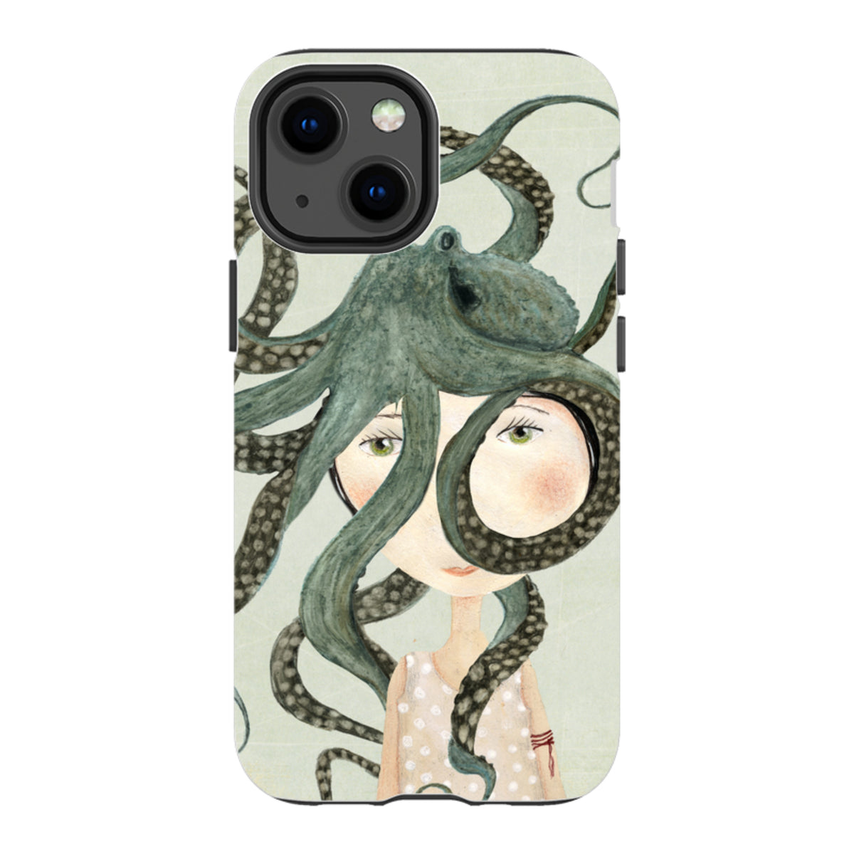 iPhone tough case featuring Katherine Quinn's Octopus Girl art with a dual-layer protective shell and precise cut-outs.