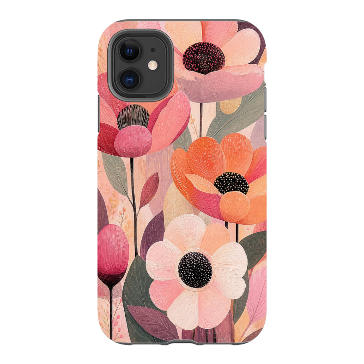 iPhone Tough Case - Peach Woodgrain Floral