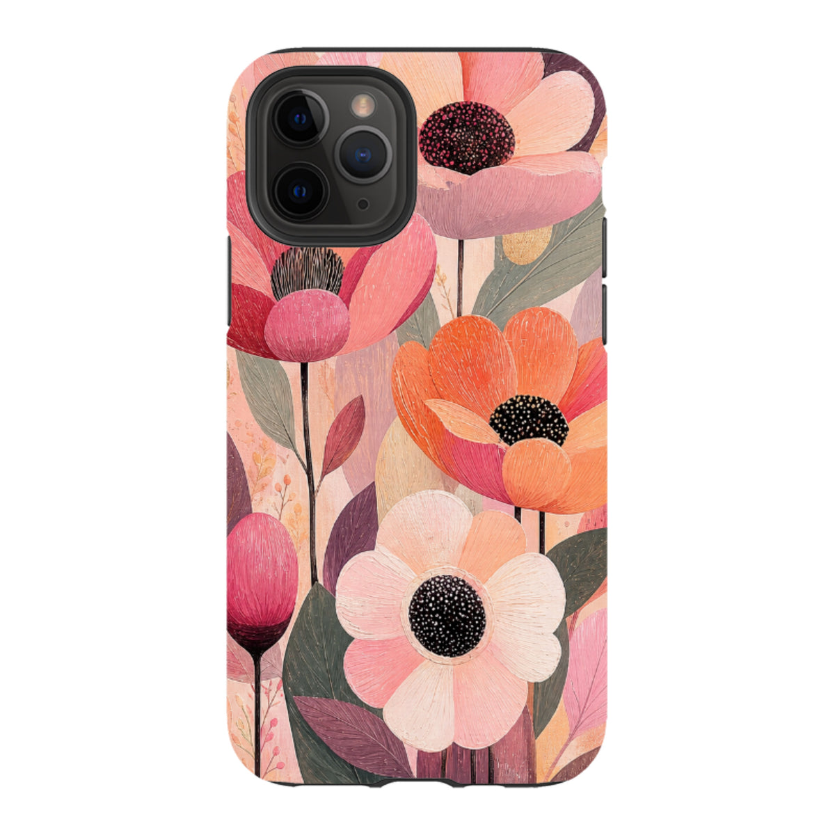 iPhone Tough Case - Peach Woodgrain Floral