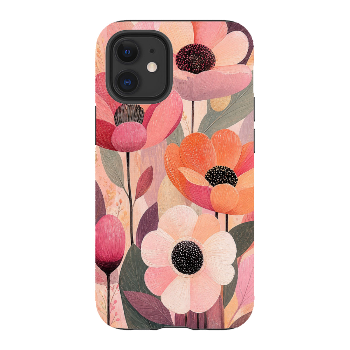 iPhone Tough Case - Peach Woodgrain Floral