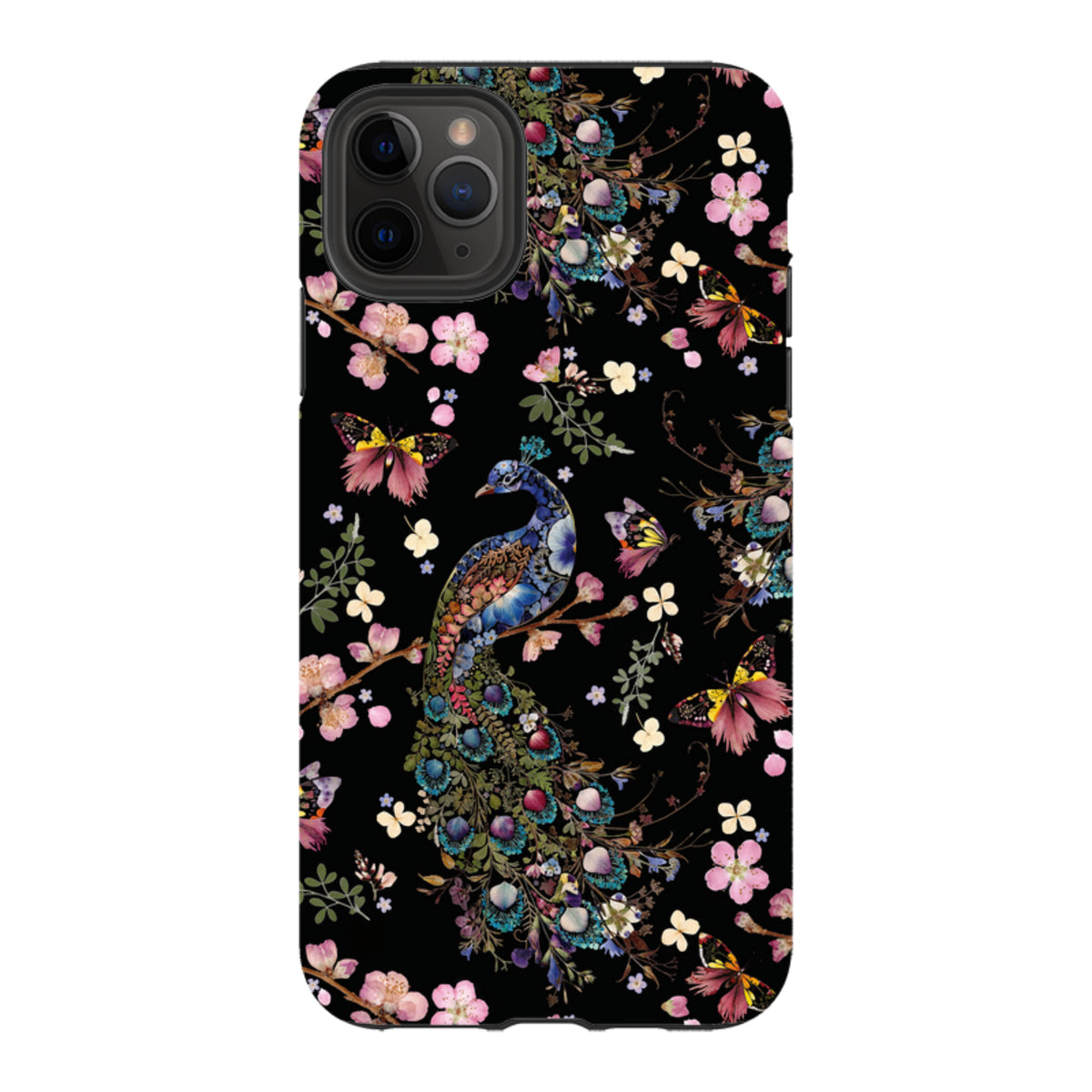 iPhone Tough Case - Peacock and Cherry Blossoms Dark By Helen Ahpornsiri