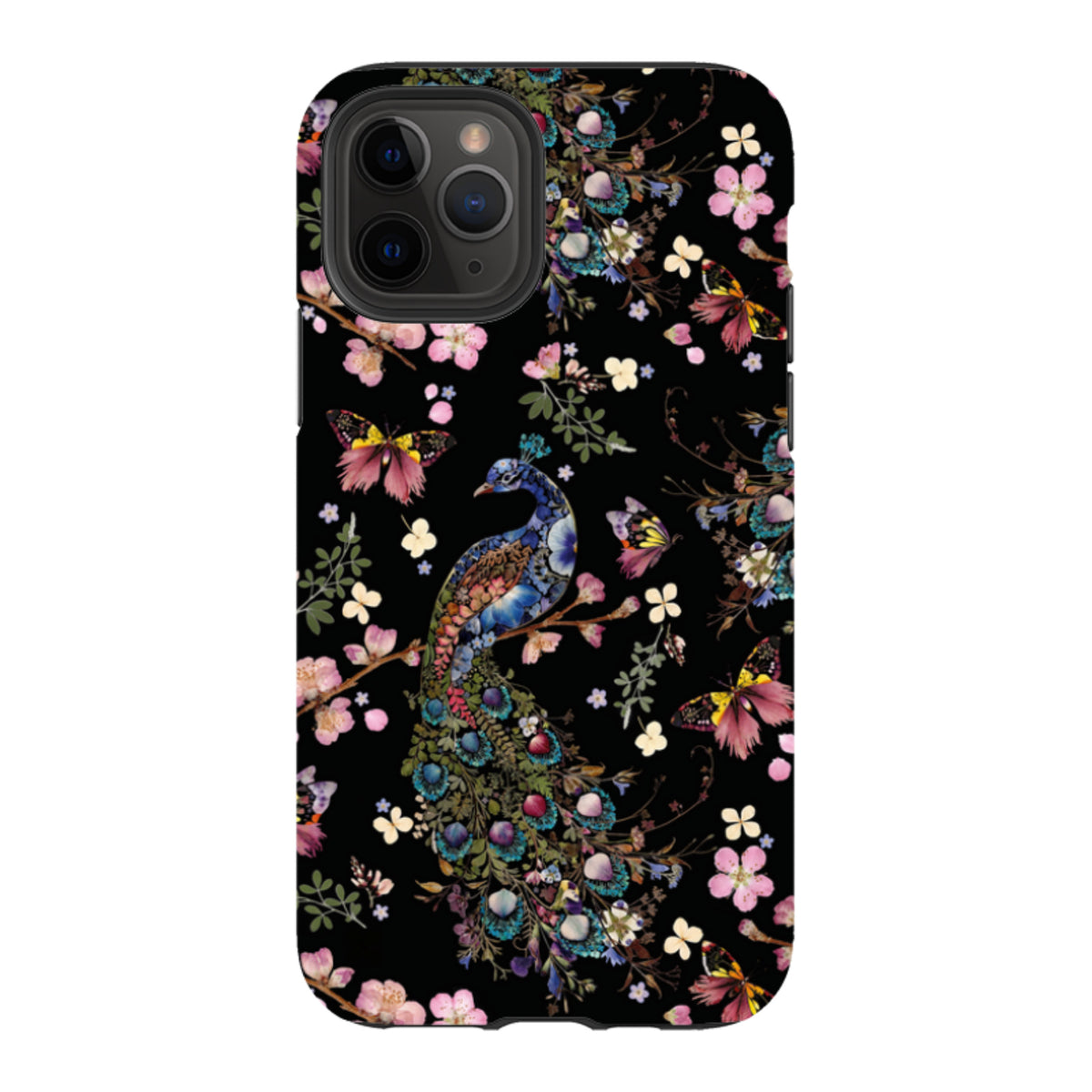 iPhone Tough Case - Peacock and Cherry Blossoms Dark By Helen Ahpornsiri