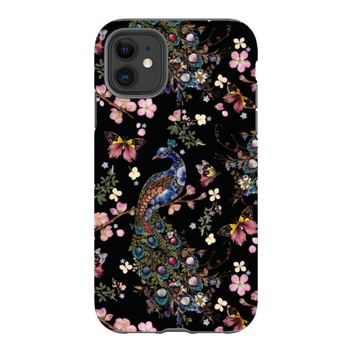 iPhone Tough Case - Peacock and Cherry Blossoms Dark By Helen Ahpornsiri