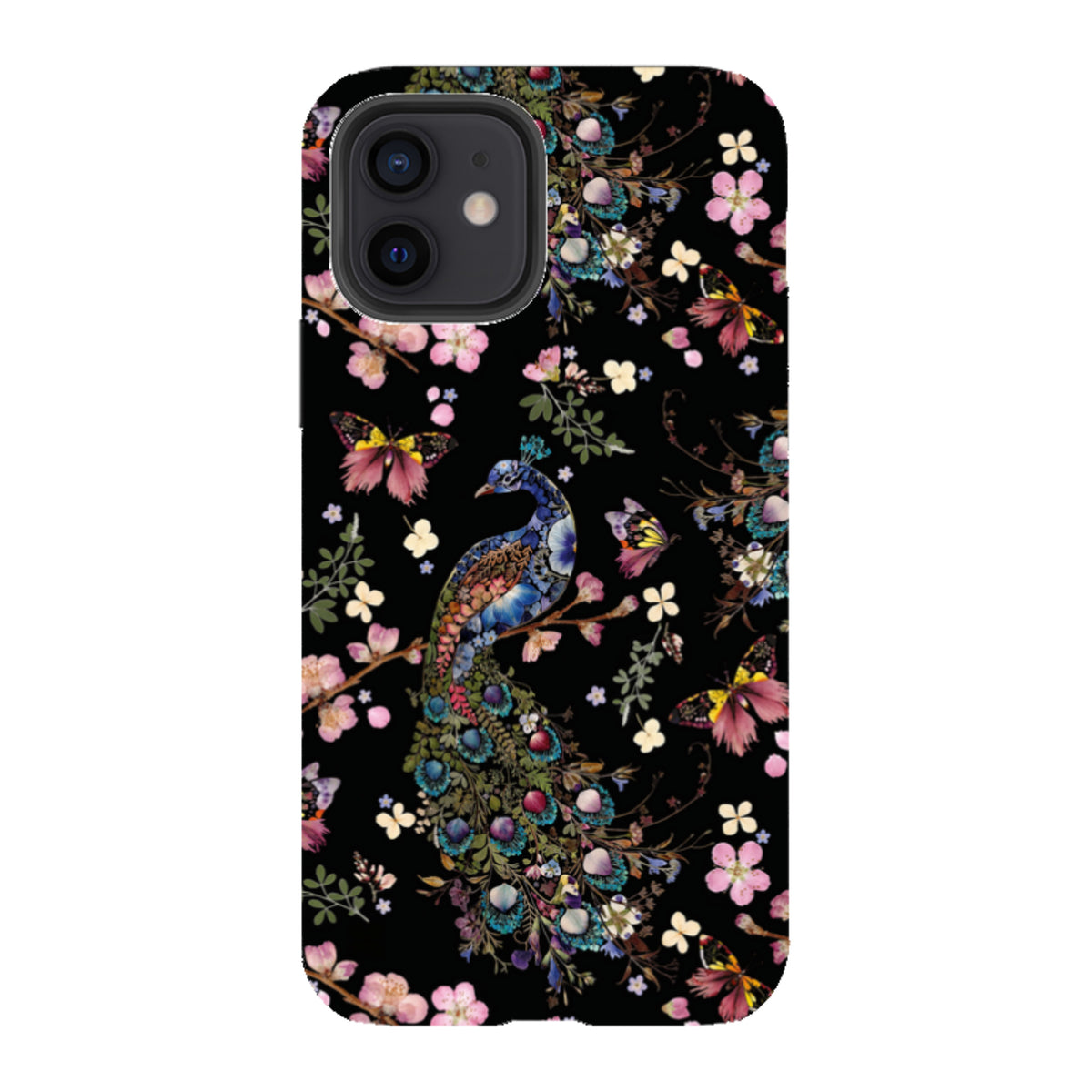 iPhone Tough Case - Peacock and Cherry Blossoms Dark By Helen Ahpornsiri