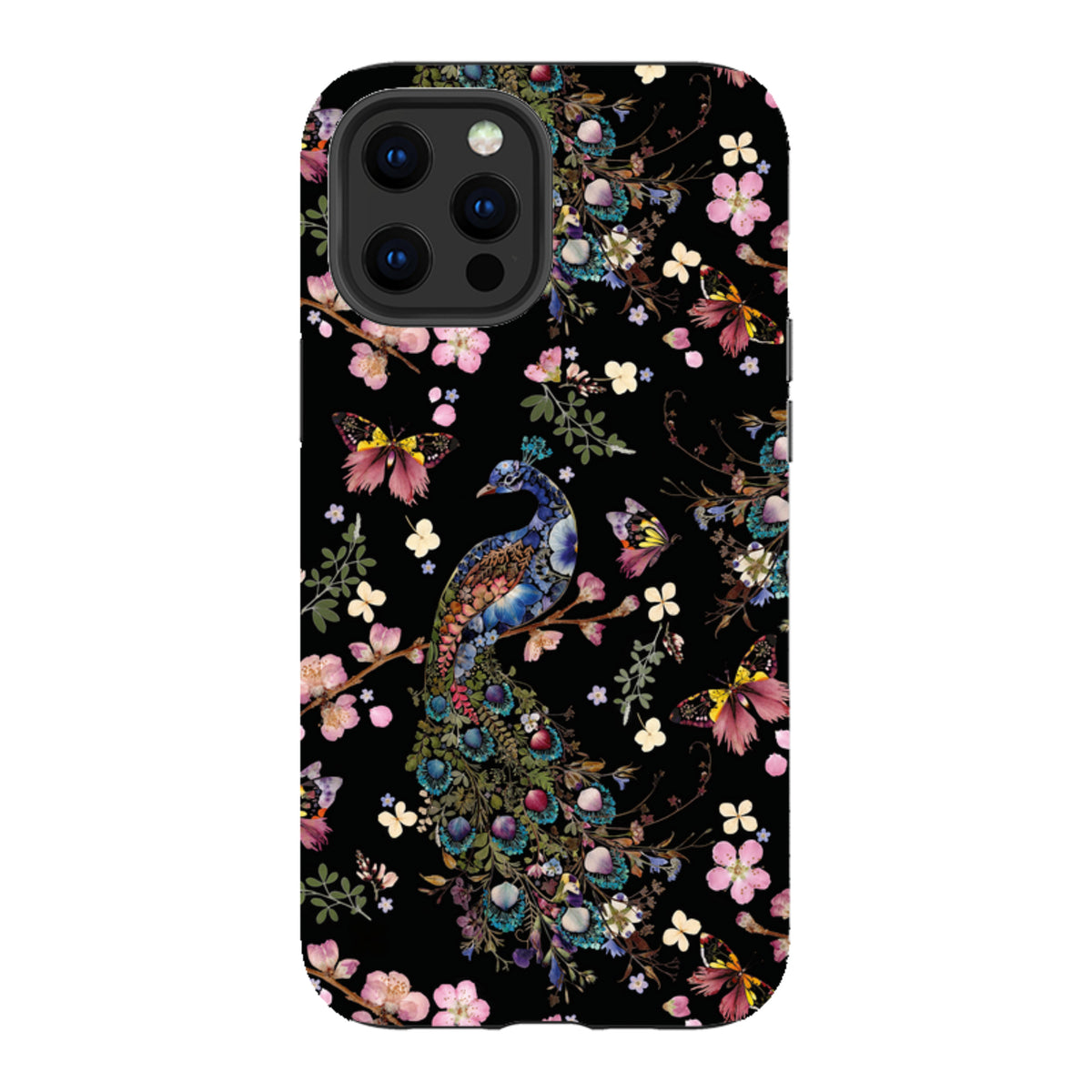 iPhone Tough Case - Peacock and Cherry Blossoms Dark By Helen Ahpornsiri