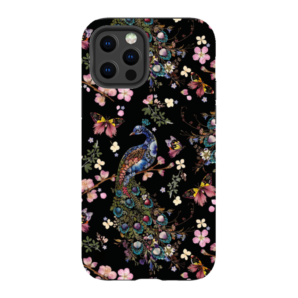 iPhone Tough Case - Peacock and Cherry Blossoms Dark By Helen Ahpornsiri