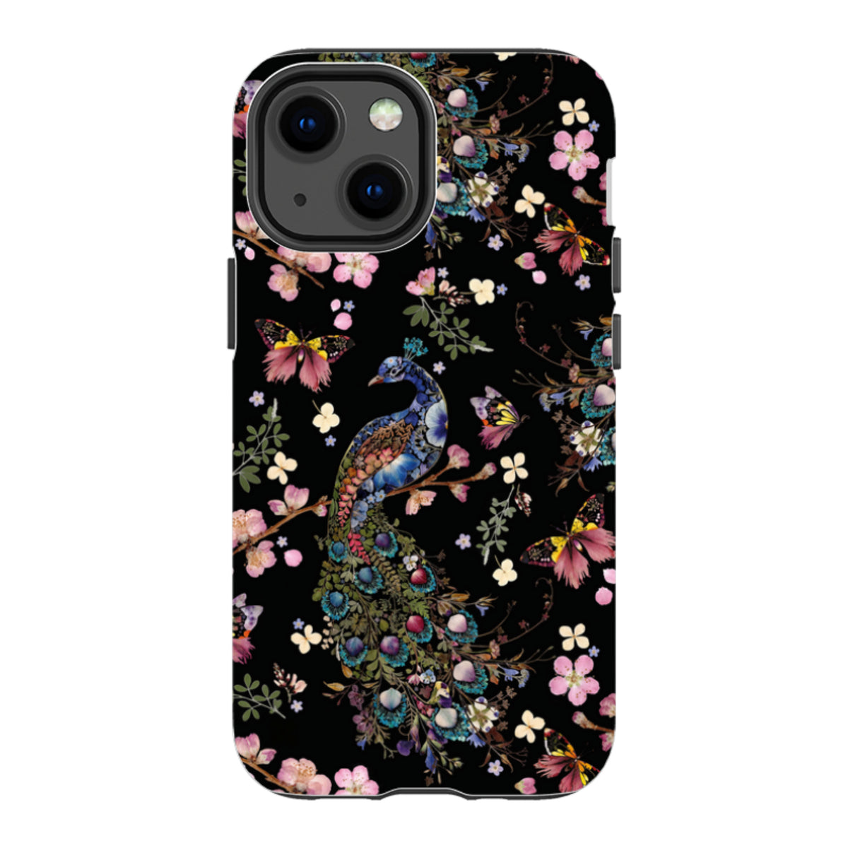 iPhone Tough Case - Peacock and Cherry Blossoms Dark By Helen Ahpornsiri